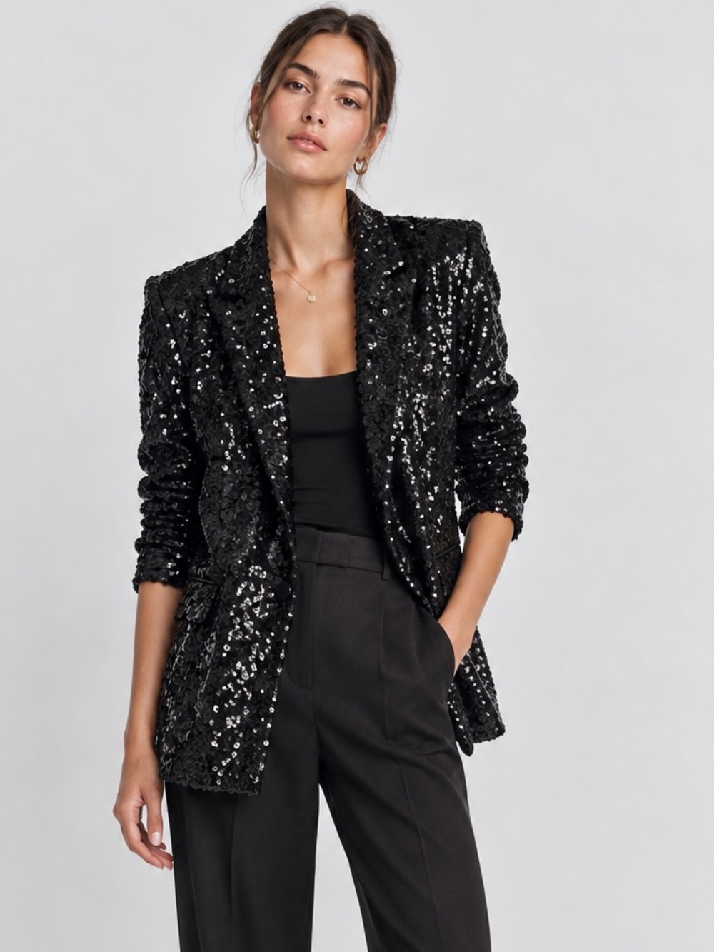 NWT AQUA Bloomingdale’s Black Sequin Blazer Jacket